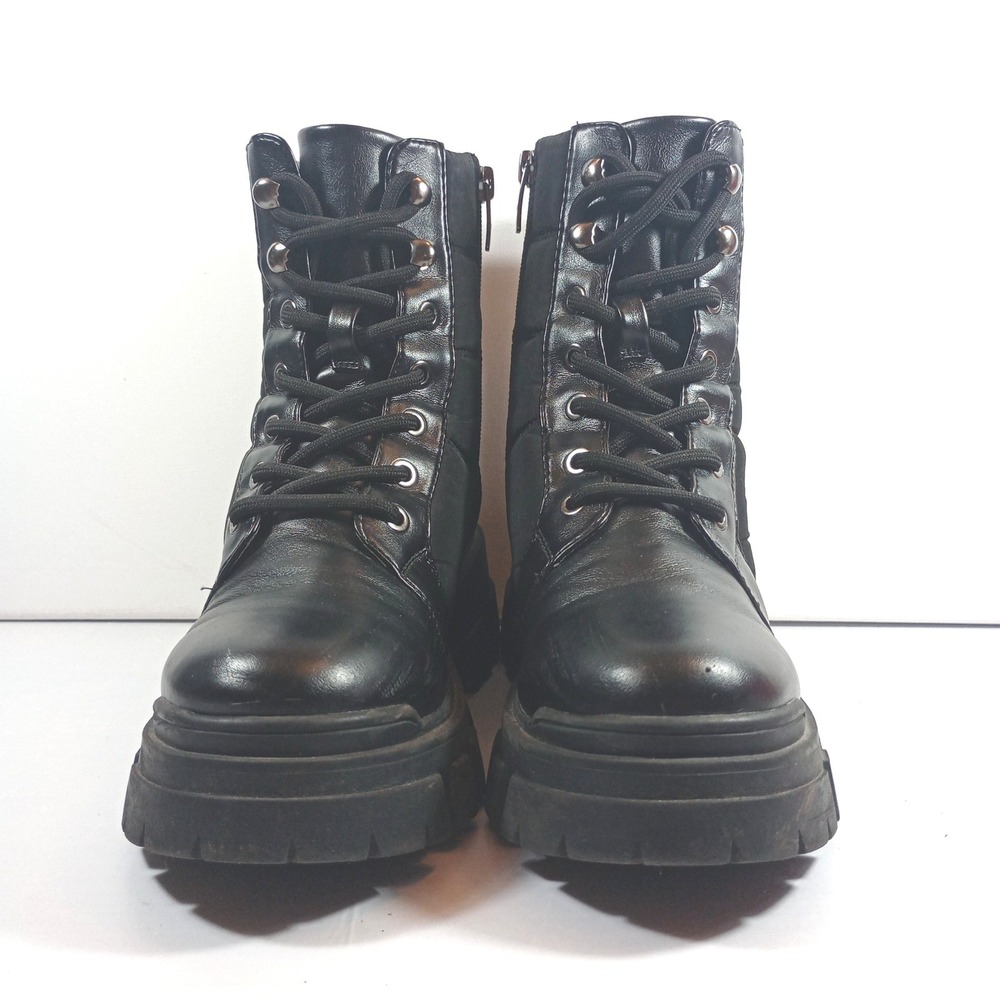 Marc Fisher MFADIE2 Women Combat Boots Size 6M Black Quilted Platform Lug Sole